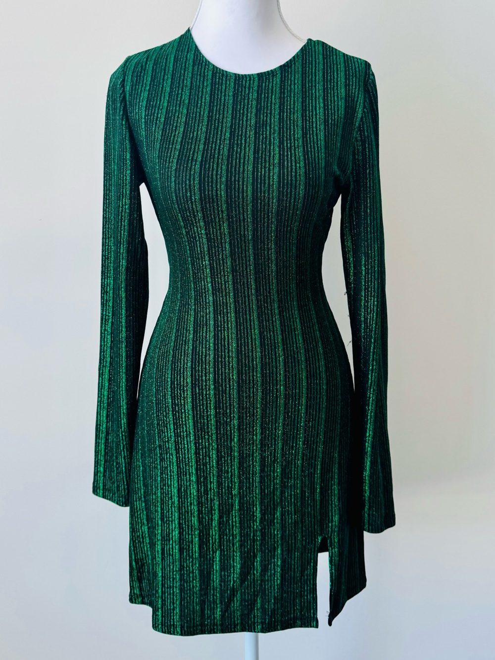 Reformation Emerald Metallic Ribbed Mini Dress 💚